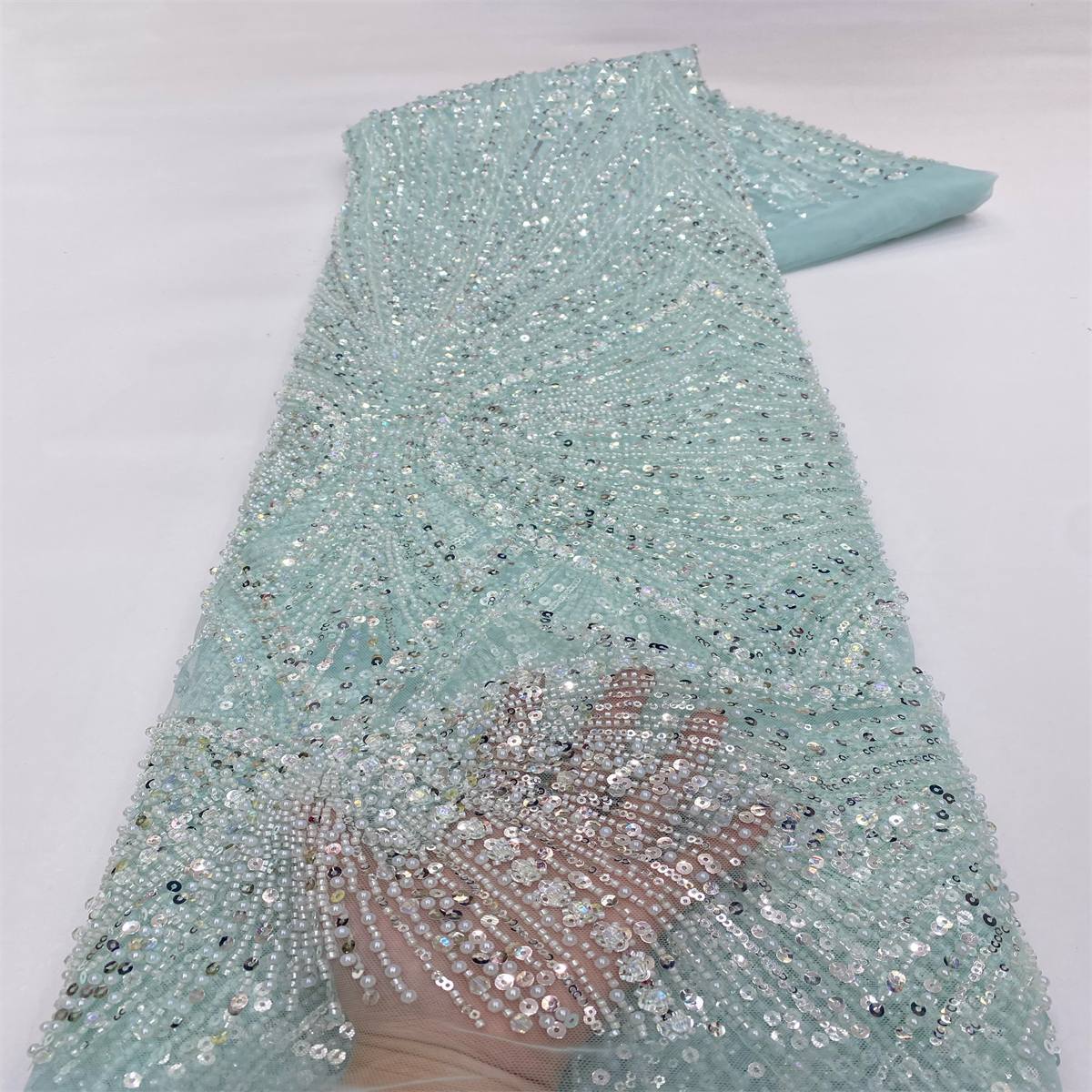 Beaded Tulle Fabric - 5 Yards - Embellished Fabric for Prom Dresses | MOD JX508