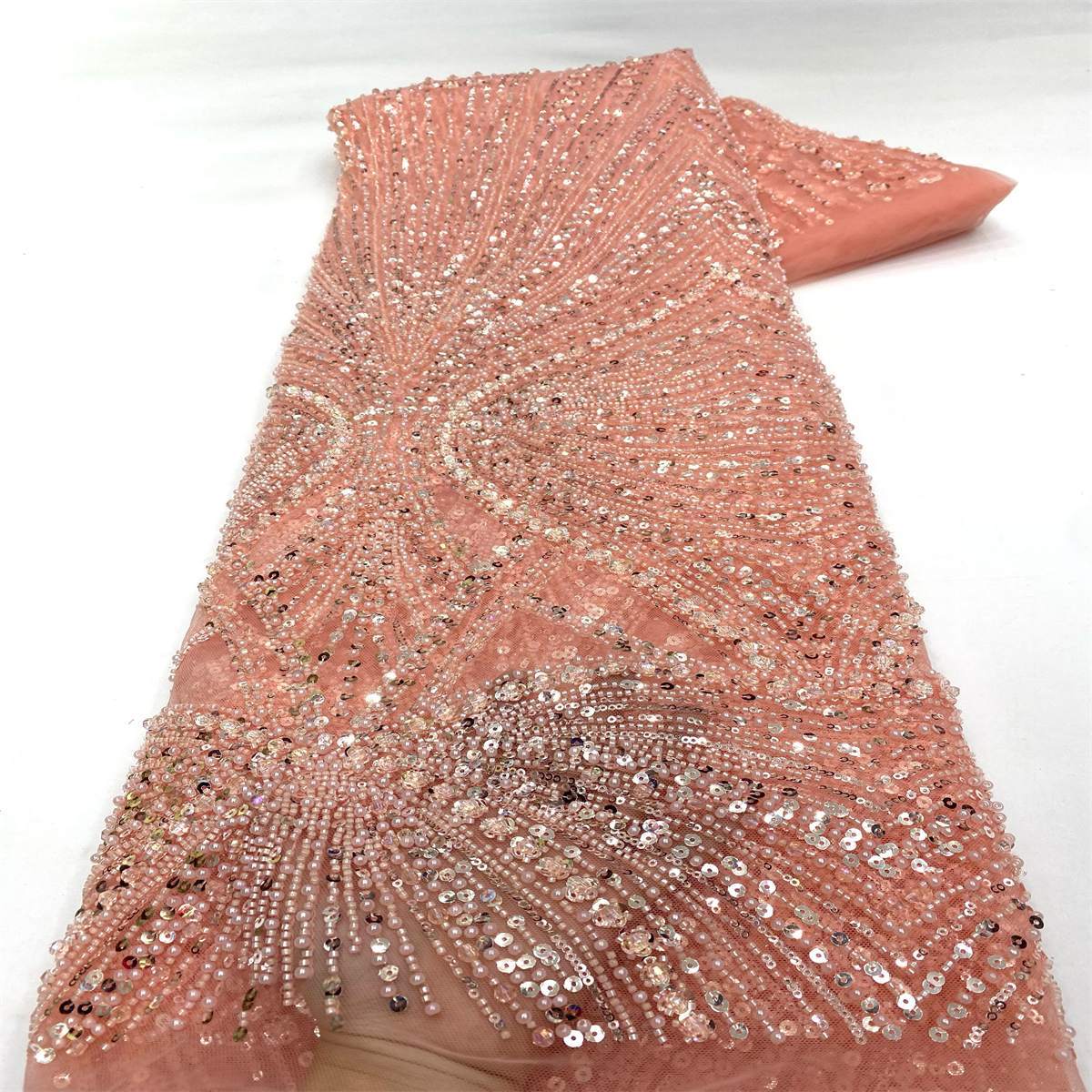 Beaded Tulle Fabric - 5 Yards - Embellished Fabric for Prom Dresses | MOD JX508