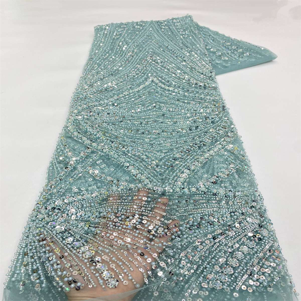 Beaded Tulle Fabric - 5 Yards - Embellished Fabric for Prom Dresses | MOD JX508