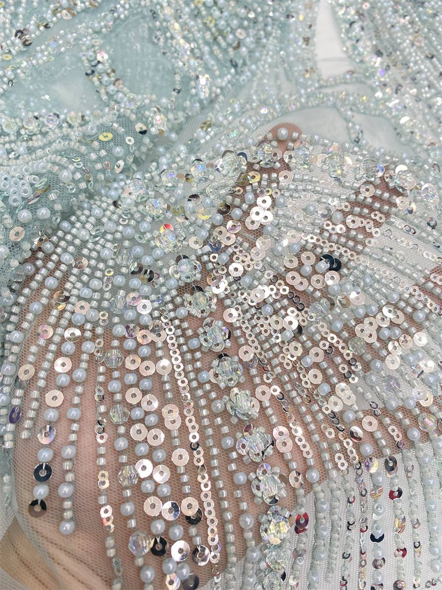 Beaded Tulle Fabric - 5 Yards - Embellished Fabric for Prom Dresses | MOD JX508