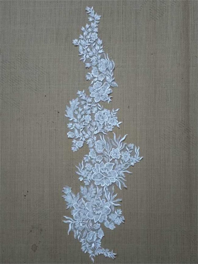 Bridal Lace Applique - 1 Piece - Embroidered Beaded Wedding Lace Applique