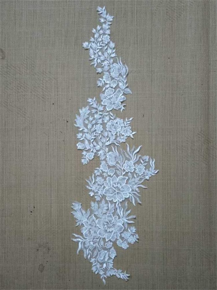 Bridal Lace Applique - 1 Piece - Embroidered Beaded Wedding Lace Applique