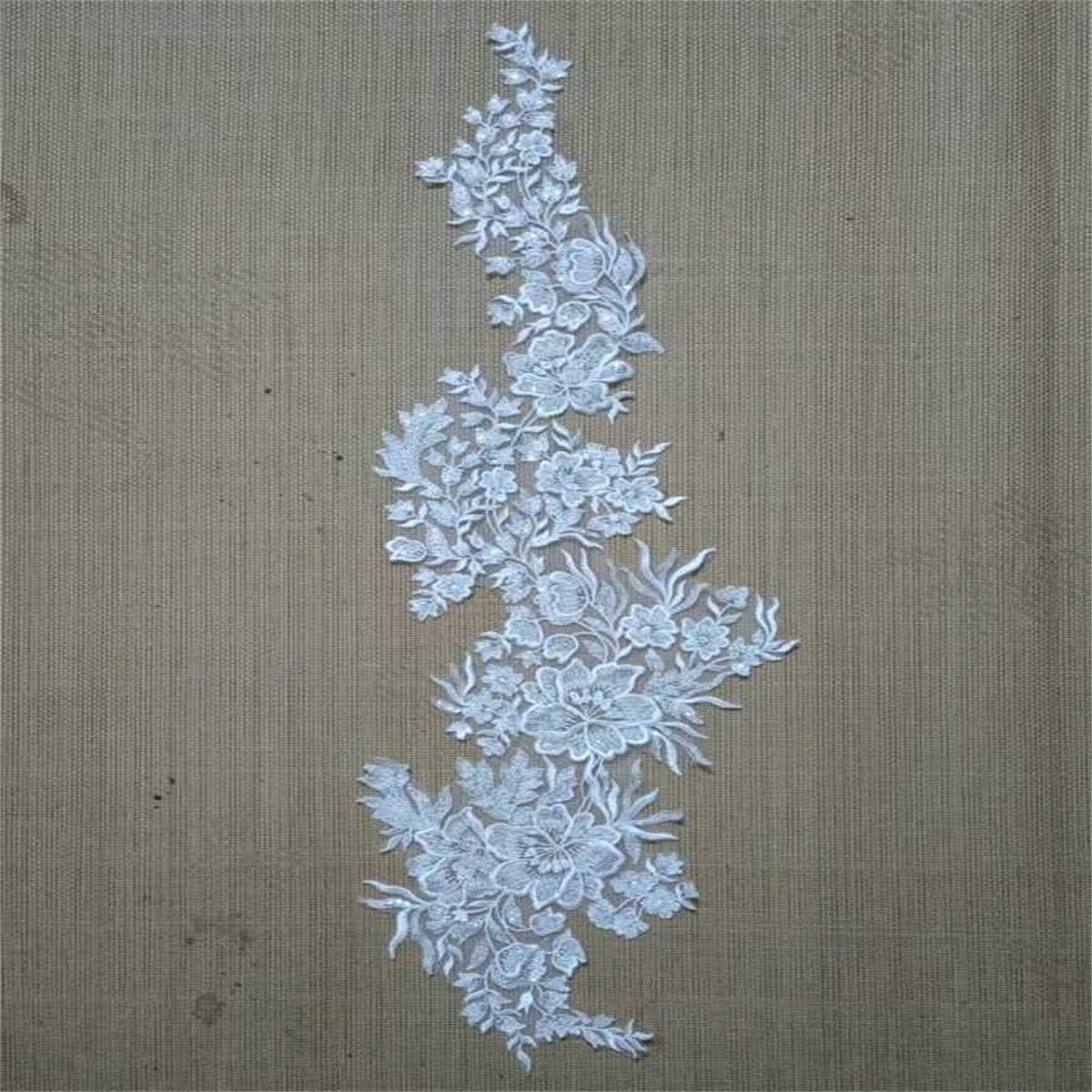 Bridal Lace Applique - 1 Piece - Embroidered Beaded Wedding Lace Applique