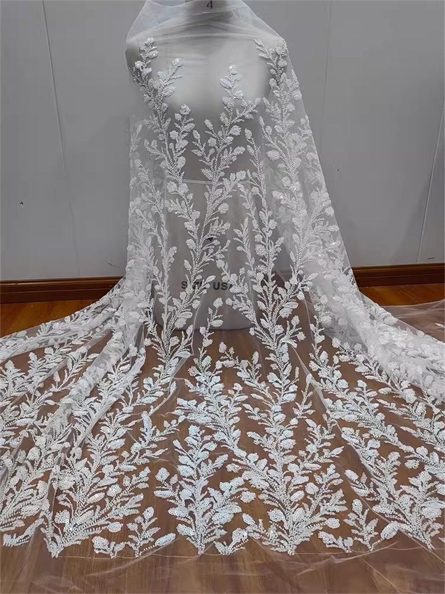 Bridal Lace Fabric - 1 Yard -  Beaded Wedding Lace Fabric | Ref. RX003
