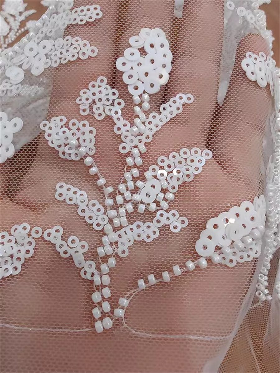 Bridal Lace Fabric - 1 Yard -  Beaded Wedding Lace Fabric | Ref. RX003