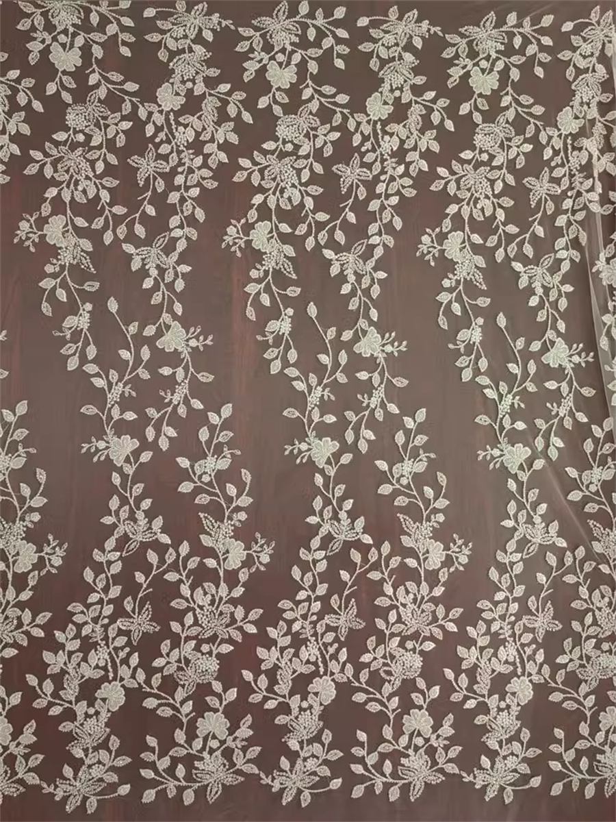 Bridal Lace Fabric - 1 Yard - Embroidered Beaded Wedding Lace Fabric | Ref. RX009