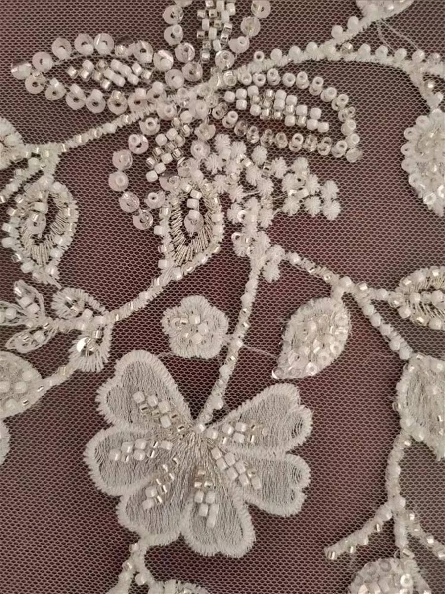 Bridal Lace Fabric - 1 Yard - Embroidered Beaded Wedding Lace Fabric | Ref. RX009
