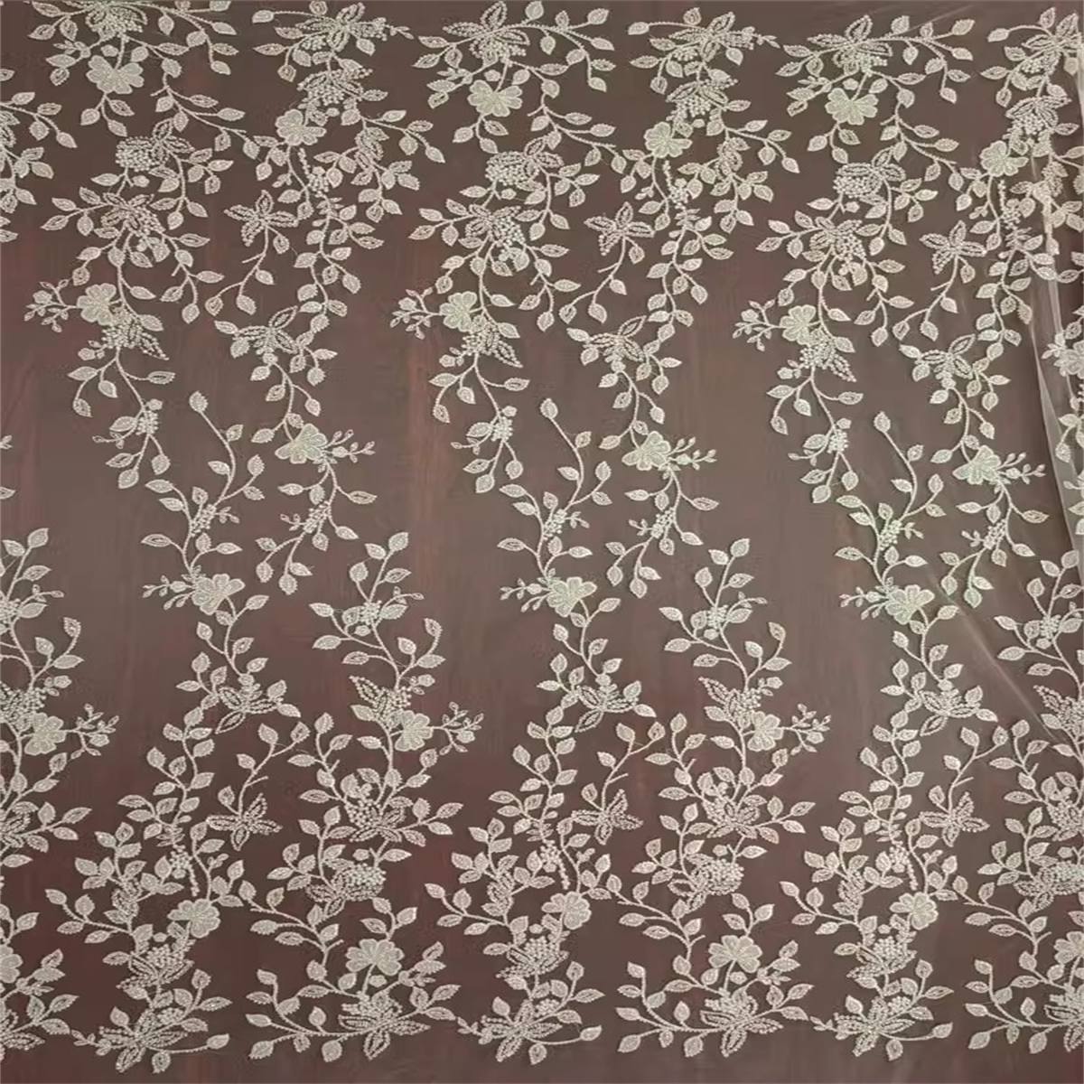 Bridal Lace Fabric - 1 Yard - Embroidered Beaded Wedding Lace Fabric | Ref. RX009