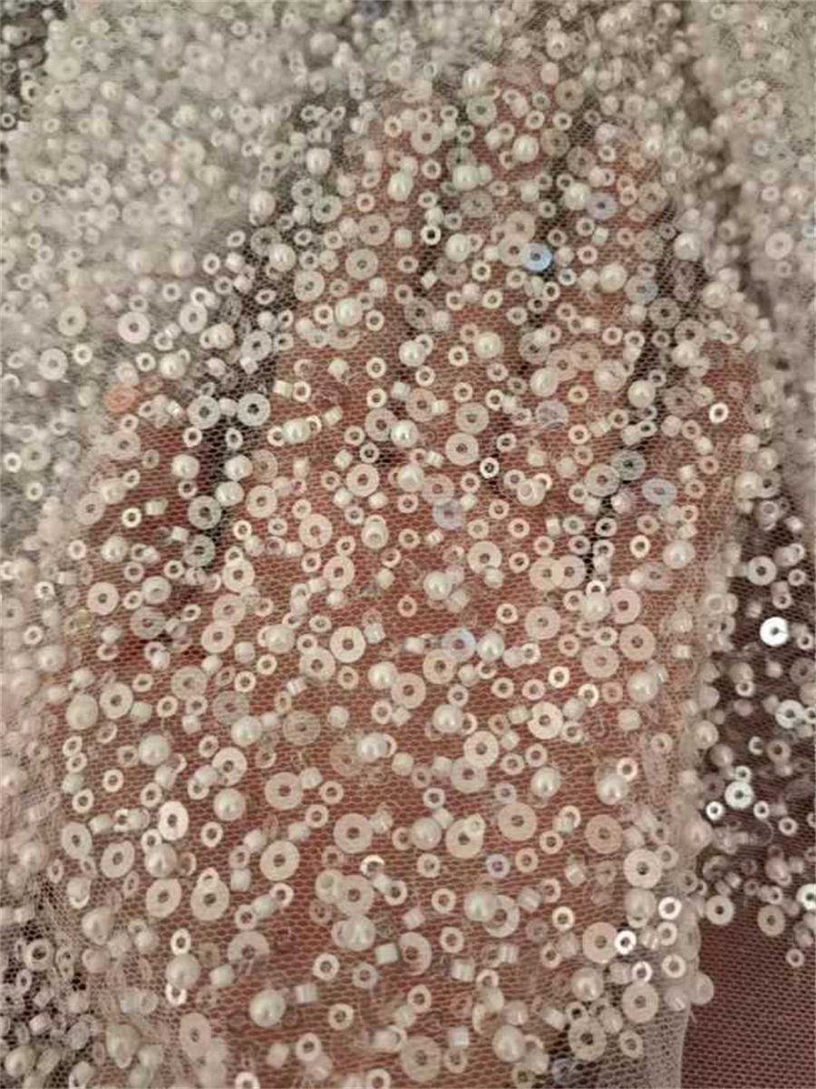 Bridal Lace Fabric - 1 Yard - Beaded Wedding Lace Fabric | COD RX021