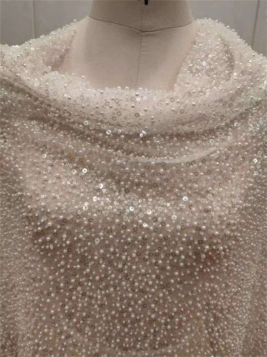 Bridal Lace Fabric - 1 Yard - Beaded Wedding Lace Fabric | COD RX021