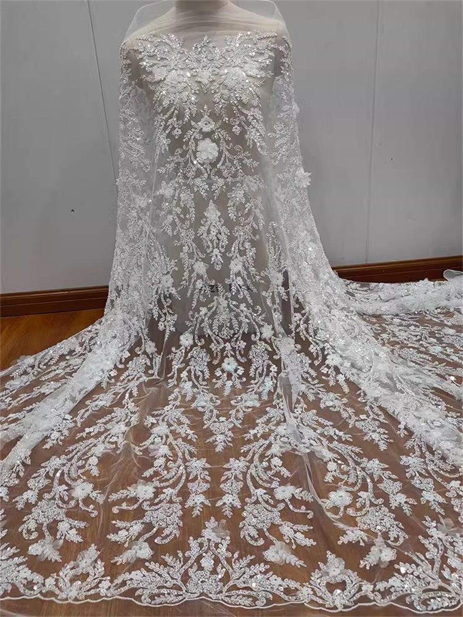 Bridal Lace Fabric - 1 Yard - Beaded Wedding Lace Fabric | COD RX040