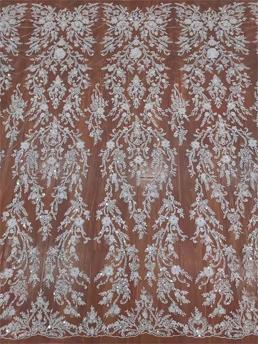 Bridal Lace Fabric - 1 Yard - Beaded Wedding Lace Fabric | COD RX040