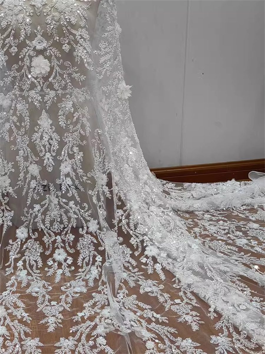 Bridal Lace Fabric - 1 Yard - Beaded Wedding Lace Fabric | COD RX040