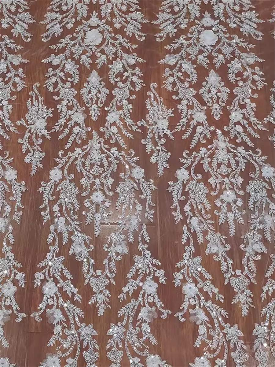 Bridal Lace Fabric - 1 Yard - Beaded Wedding Lace Fabric | COD RX040