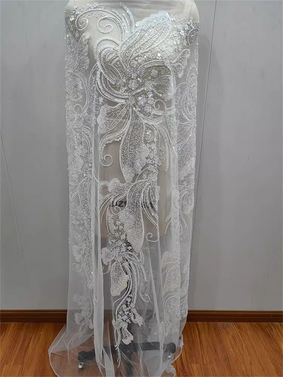 Bridal Lace Fabric - 1 Yard - Beaded Wedding Lace Fabric | COD RX051
