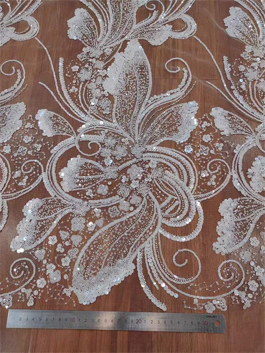 Bridal Lace Fabric - 1 Yard - Beaded Wedding Lace Fabric | COD RX051