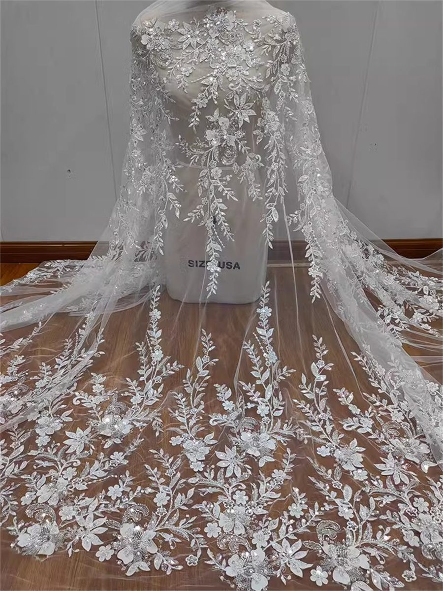 Bridal Lace Fabric - 1 Yard - Embroidered Beaded Wedding Lace Fabric | COD RX053