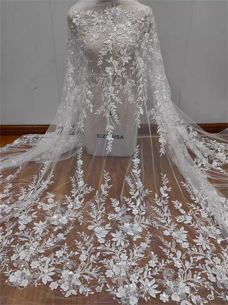 Bridal Lace Fabric - 1 Yard - Embroidered Beaded Wedding Lace Fabric | COD RX053