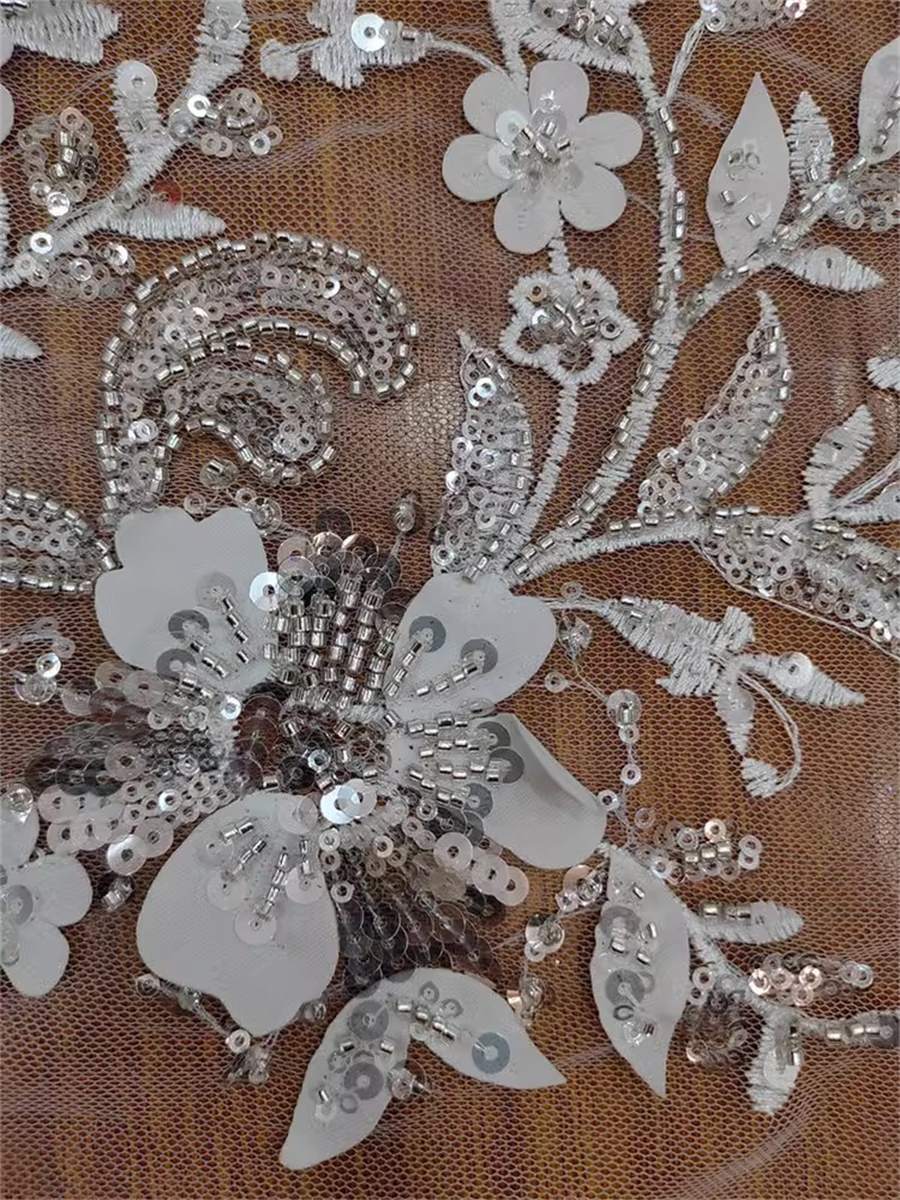Bridal Lace Fabric - 1 Yard - Embroidered Beaded Wedding Lace Fabric | COD RX053