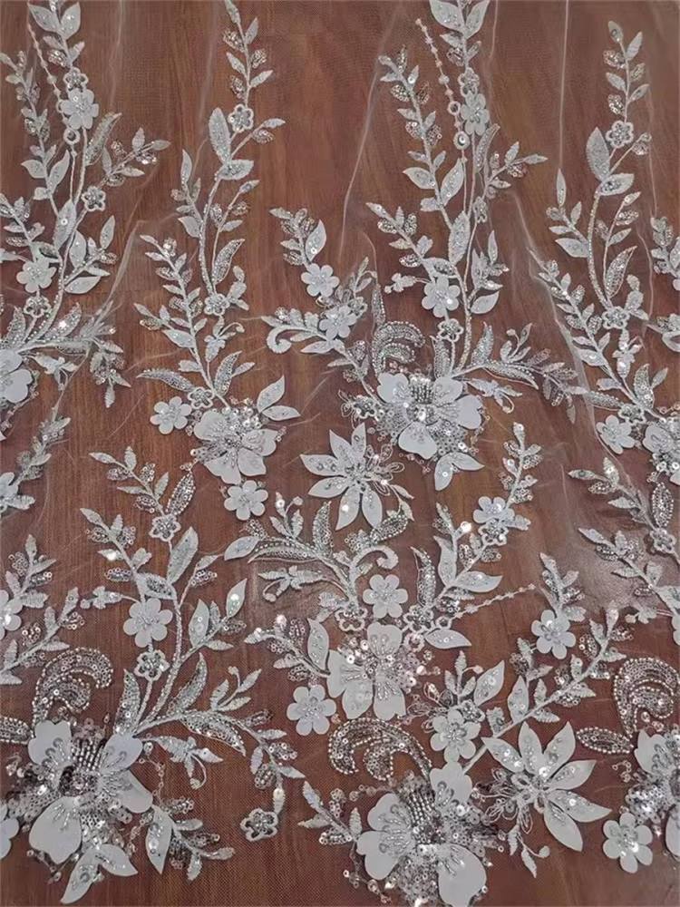 Bridal Lace Fabric - 1 Yard - Embroidered Beaded Wedding Lace Fabric | COD RX053