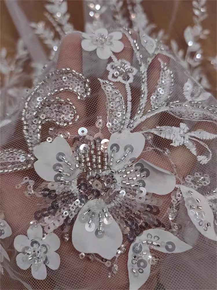 Bridal Lace Fabric - 1 Yard - Embroidered Beaded Wedding Lace Fabric | COD RX053