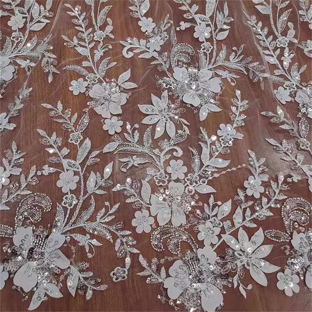Bridal Lace Fabric - 1 Yard - Embroidered Beaded Wedding Lace Fabric | COD RX053