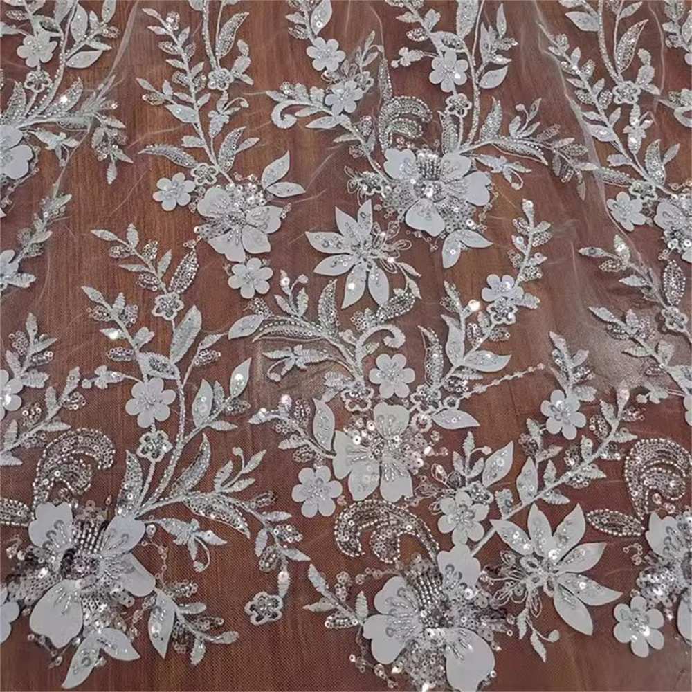 Bridal Lace Fabric - 1 Yard - Embroidered Beaded Wedding Lace Fabric | COD RX053
