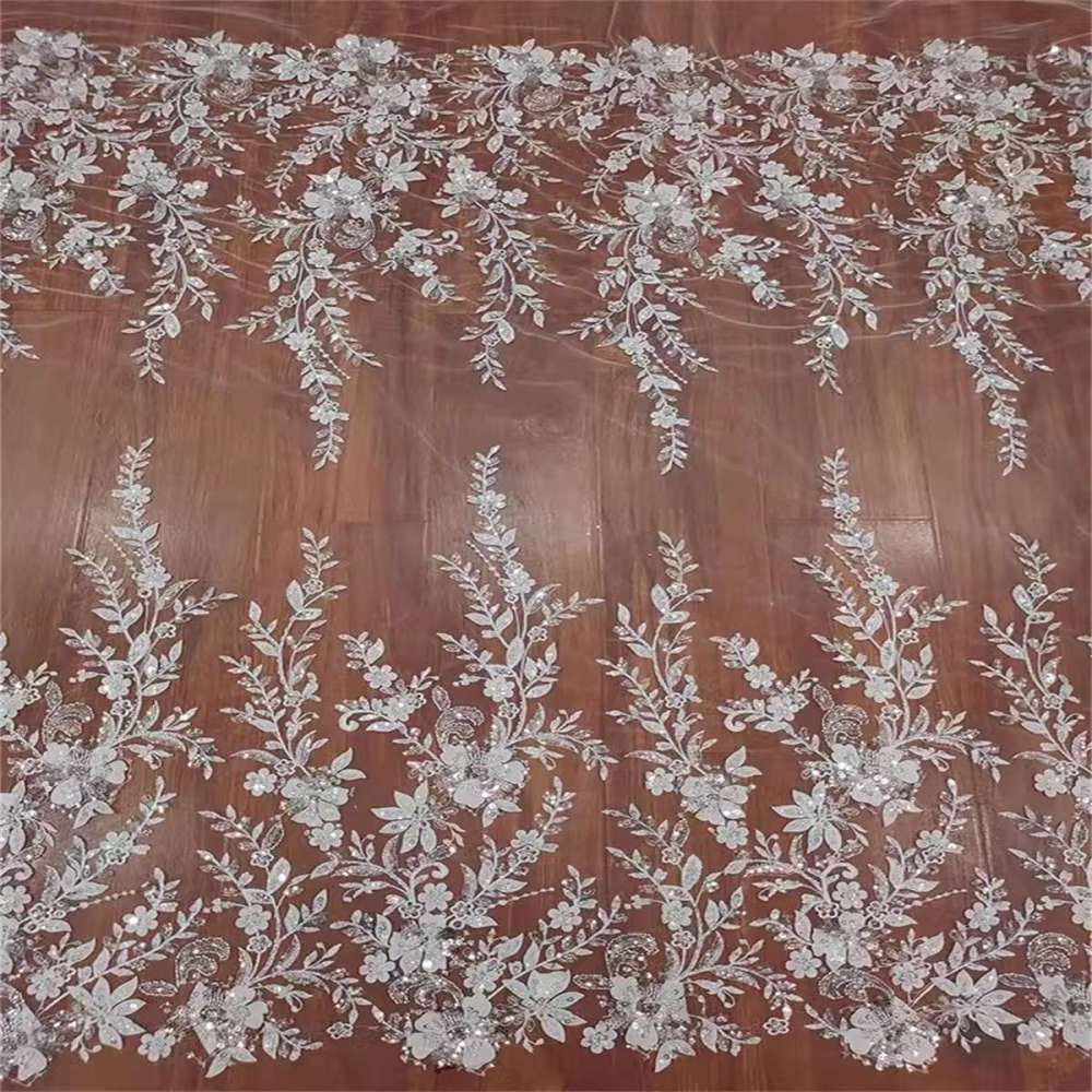 Bridal Lace Fabric - 1 Yard - Embroidered Beaded Wedding Lace Fabric | COD RX053