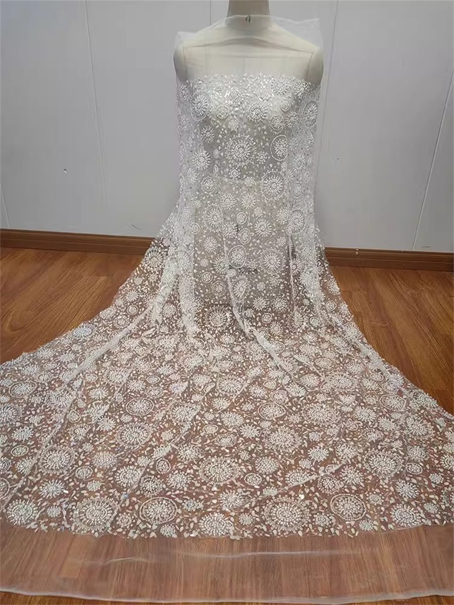Bridal Lace Fabric - 1 Yard - Beaded Wedding Lace Fabric | COD RX083