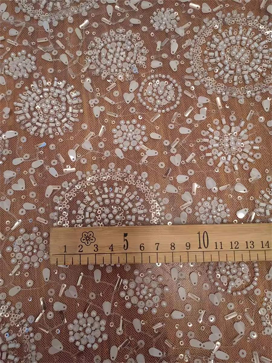 Bridal Lace Fabric - 1 Yard - Beaded Wedding Lace Fabric | COD RX083