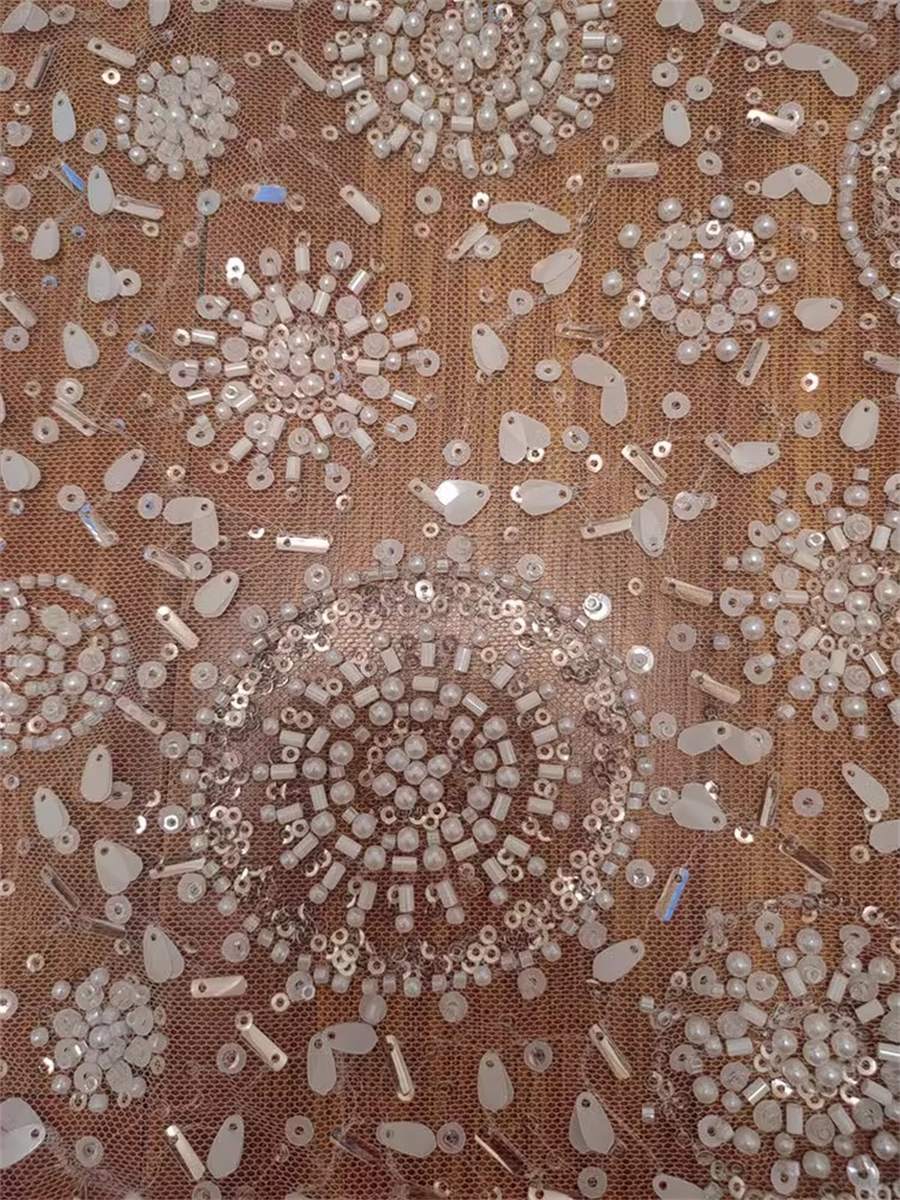 Bridal Lace Fabric - 1 Yard - Beaded Wedding Lace Fabric | COD RX083