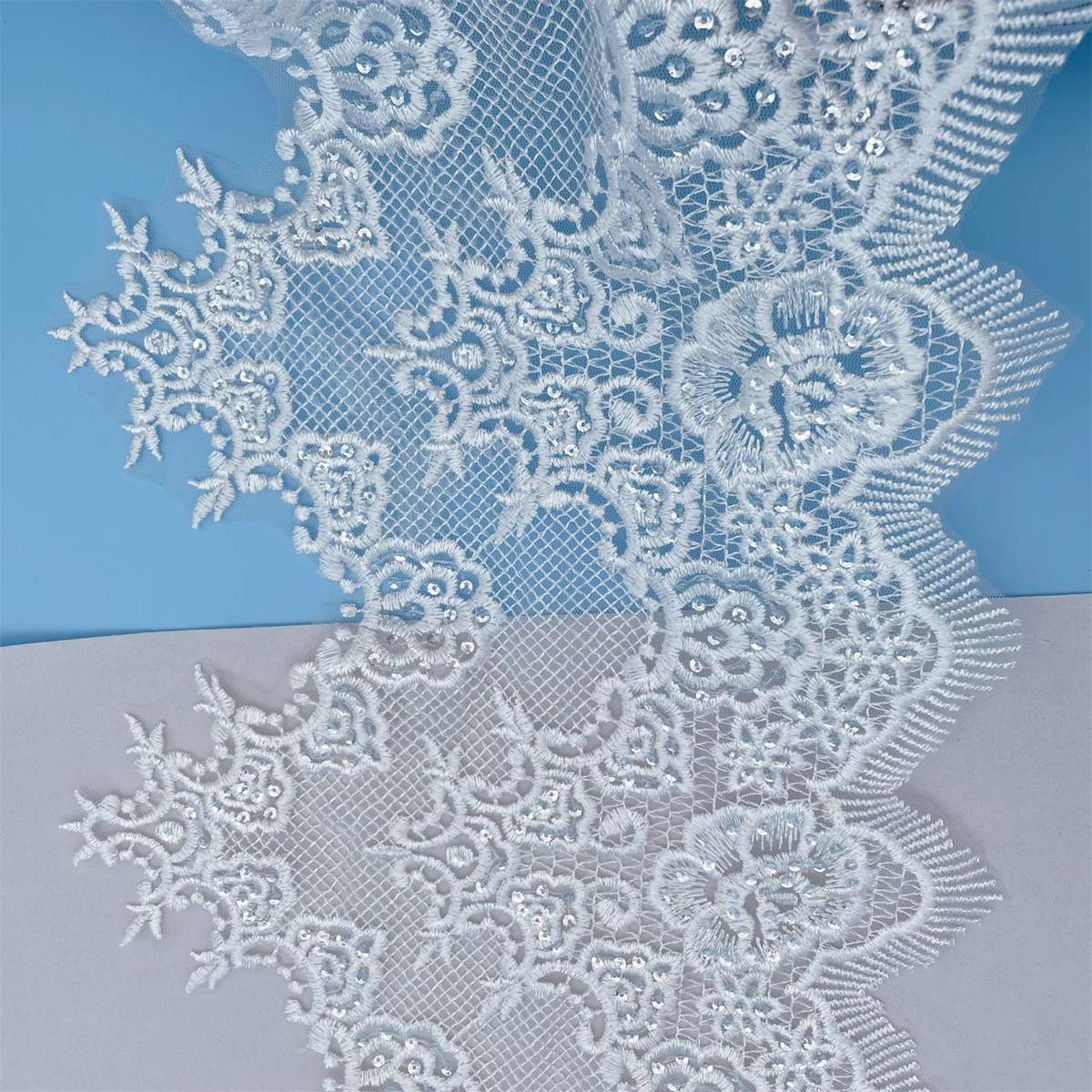 Bridal Lace Trim - 10 Yards - Embroidered Sequin Wedding Lace Trim