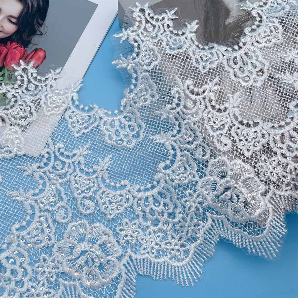 Bridal Lace Trim - 10 Yards - Embroidered Sequin Wedding Lace Trim