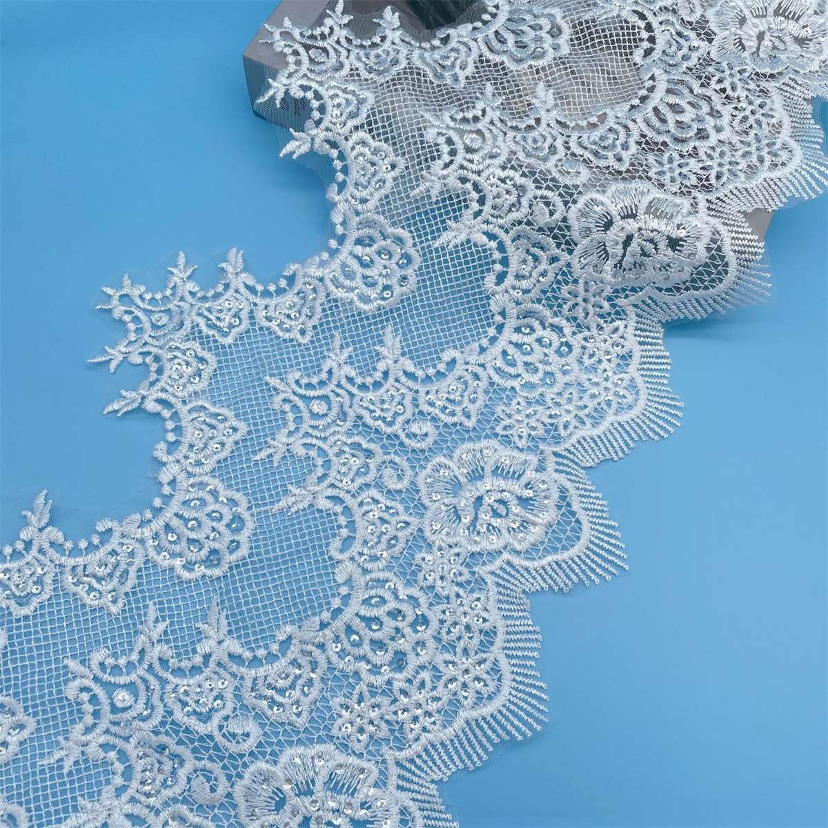 Bridal Lace Trim - 10 Yards - Embroidered Sequin Wedding Lace Trim