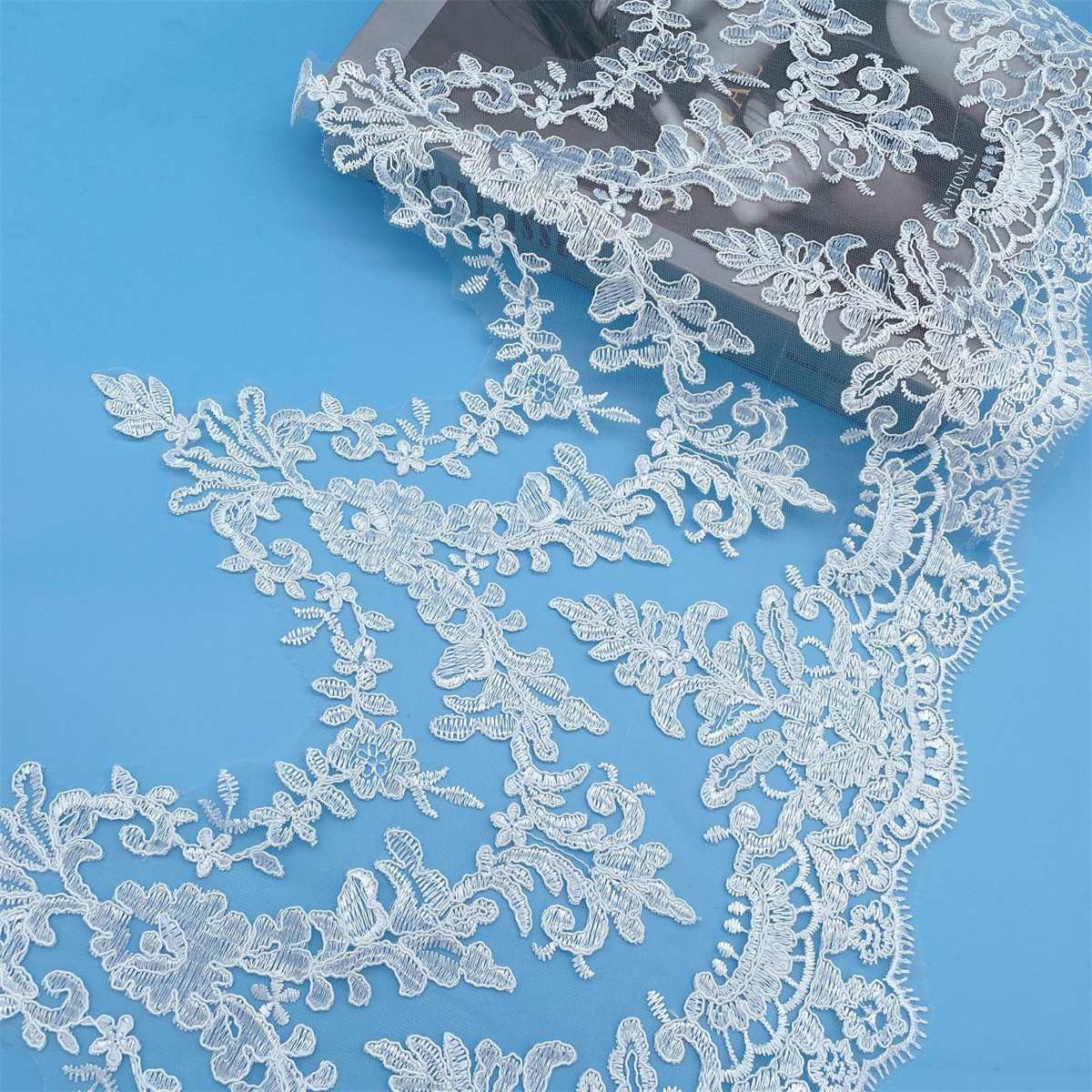 Bridal Lace Trim - 10 Yards - Corded Embroidered Wedding Lace Trim