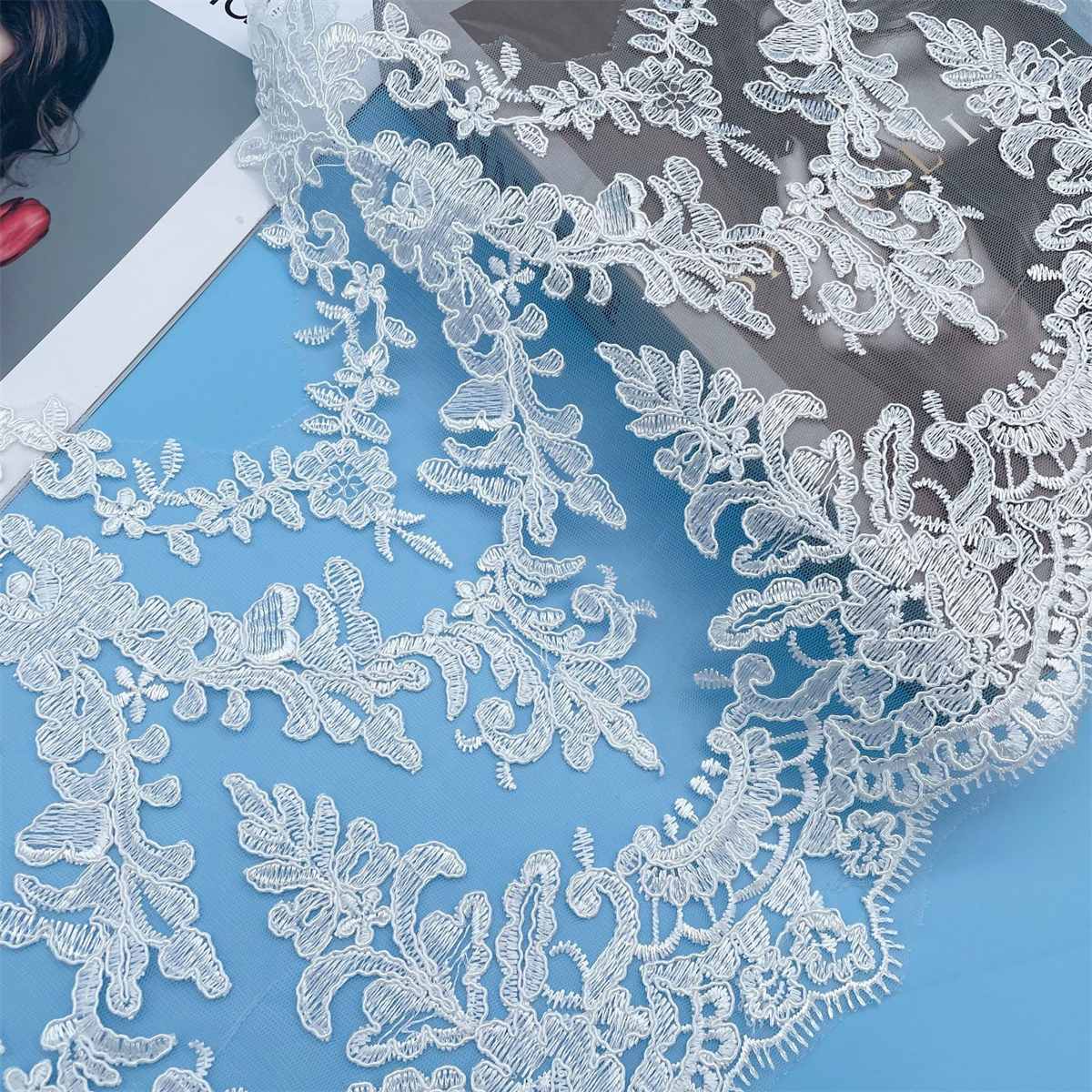 Bridal Lace Trim - 10 Yards - Corded Embroidered Wedding Lace Trim