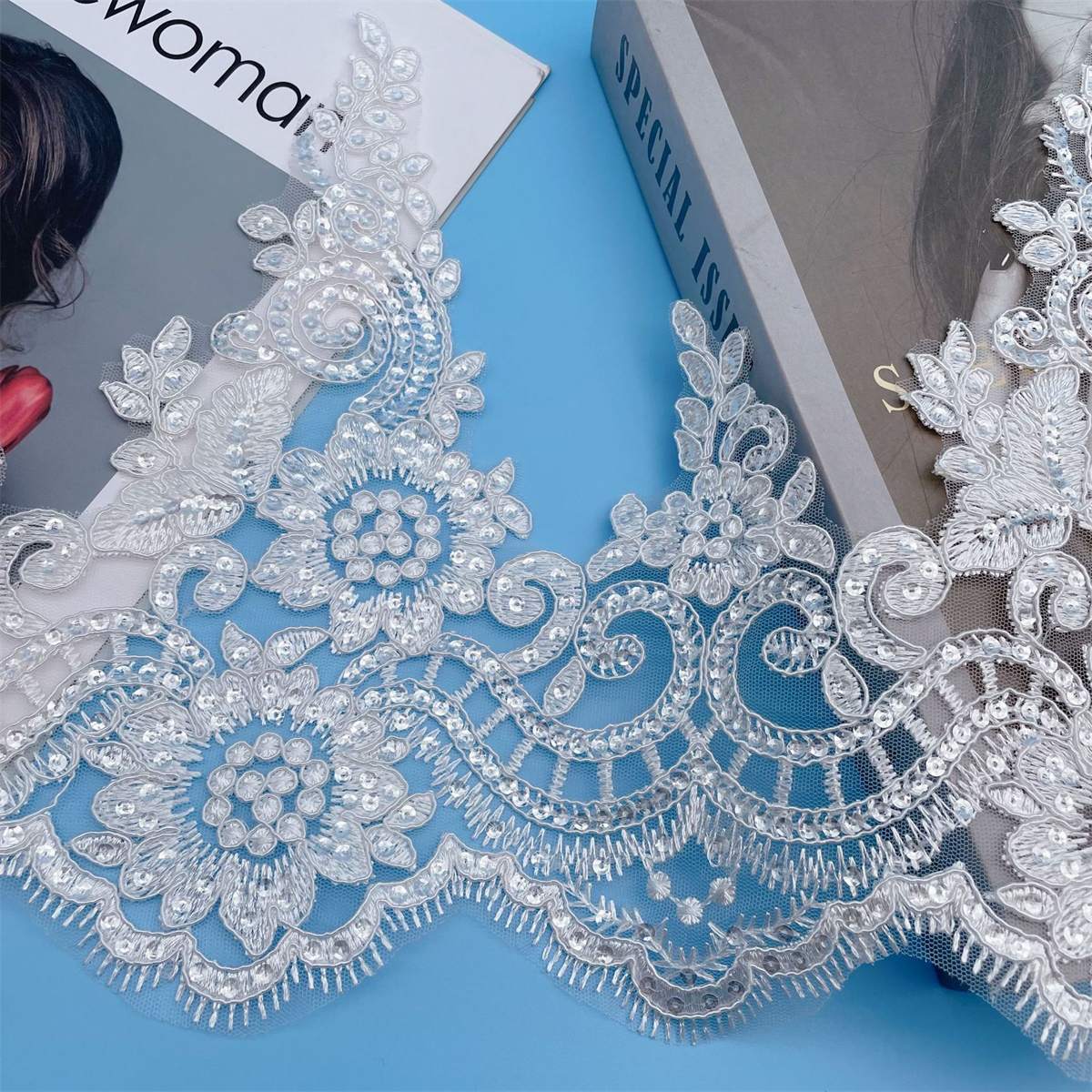 Bridal Lace Trim - 10 Yards - Corded Embroidered Wedding Lace Trim