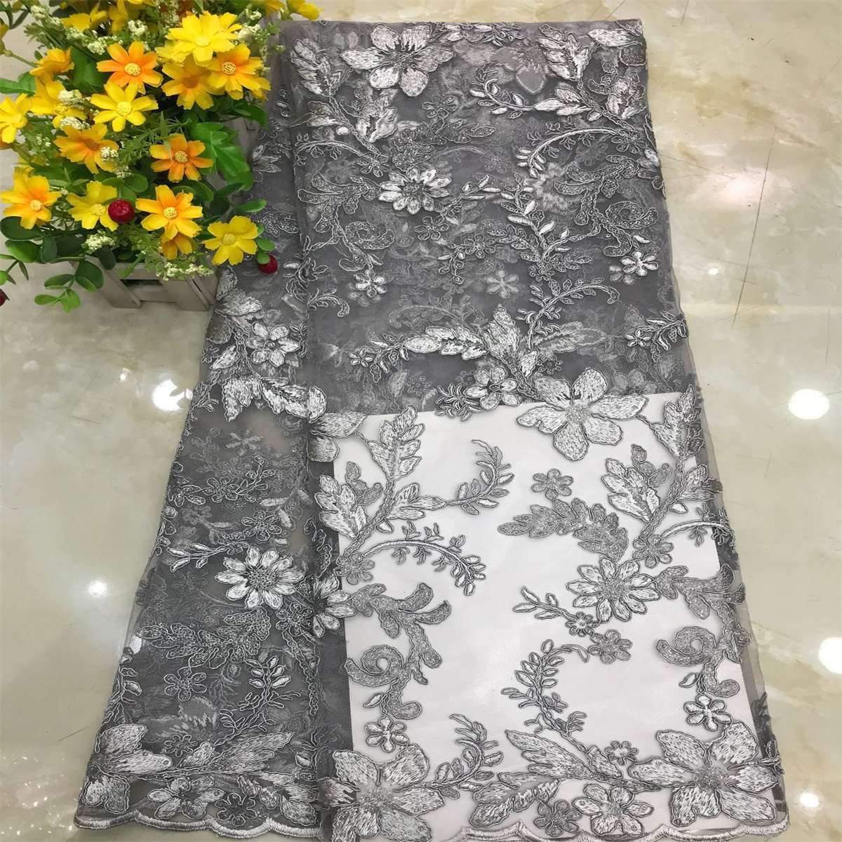 Corded Embroidered Sequin Lace Fabric - 1 Yard | MOD DX009