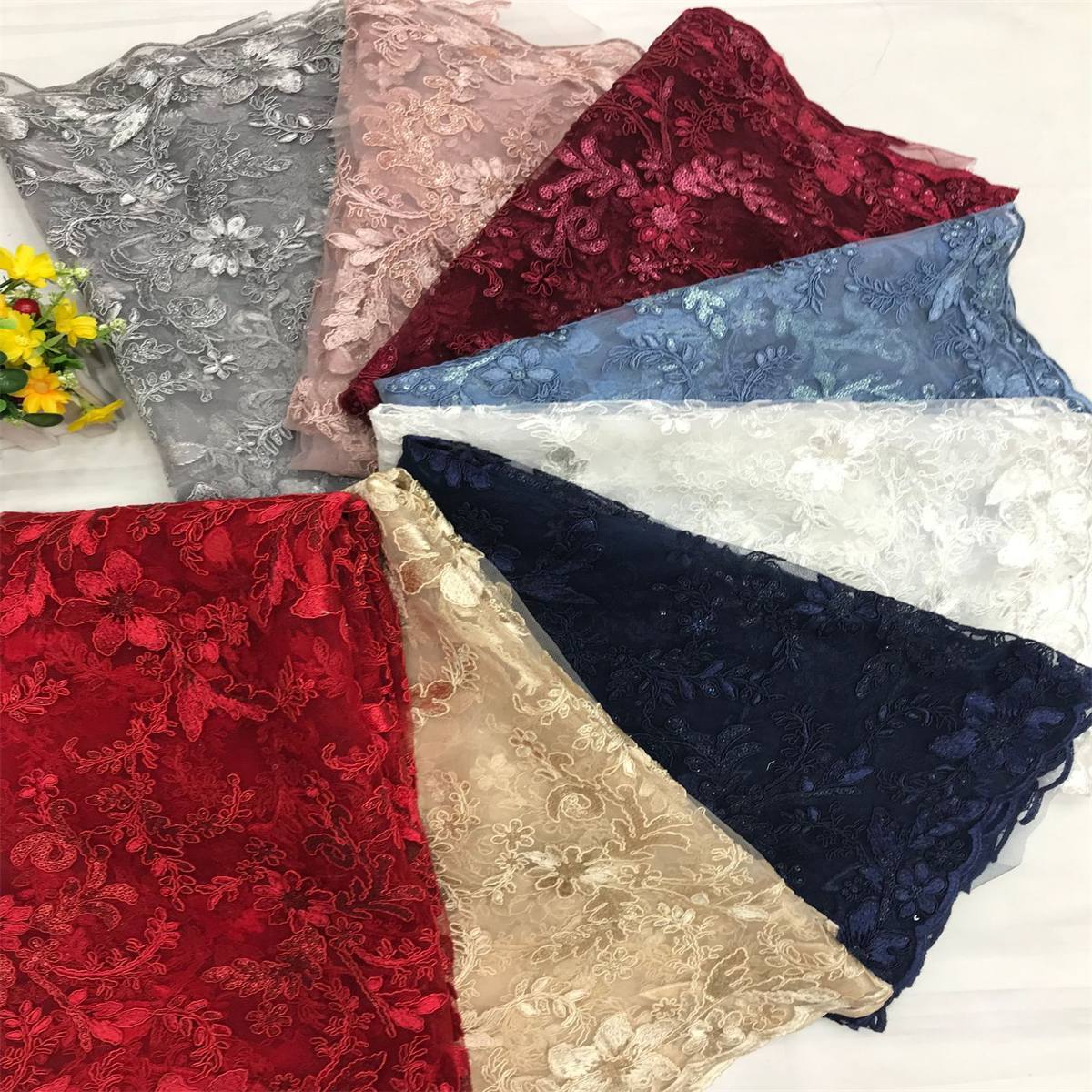 Corded Embroidered Sequin Lace Fabric - 1 Yard | MOD DX009