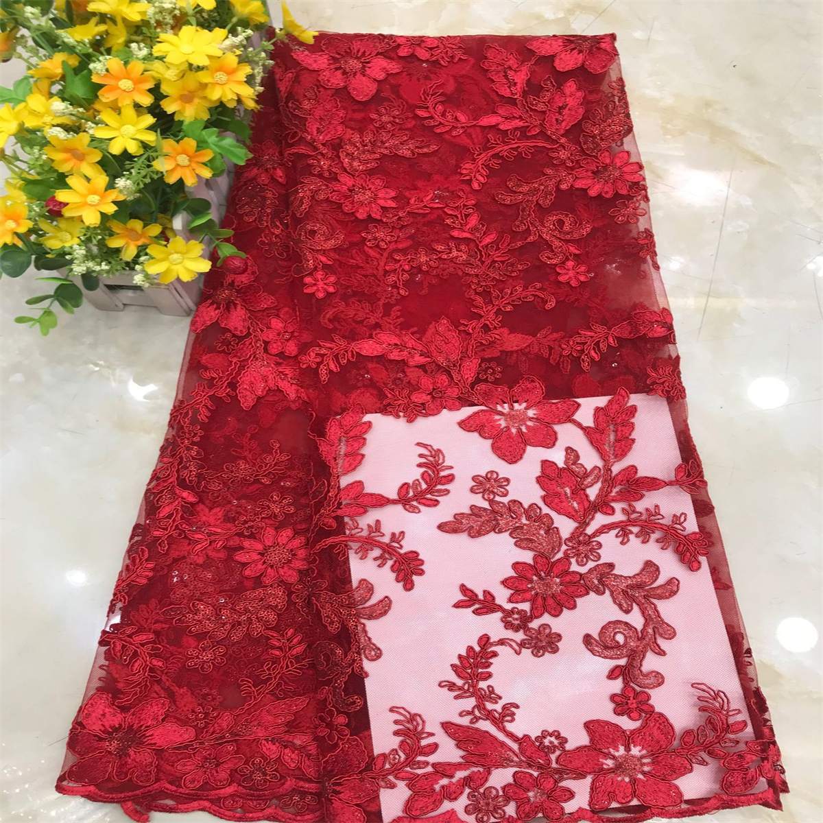 Corded Embroidered Sequin Lace Fabric - 1 Yard | MOD DX009