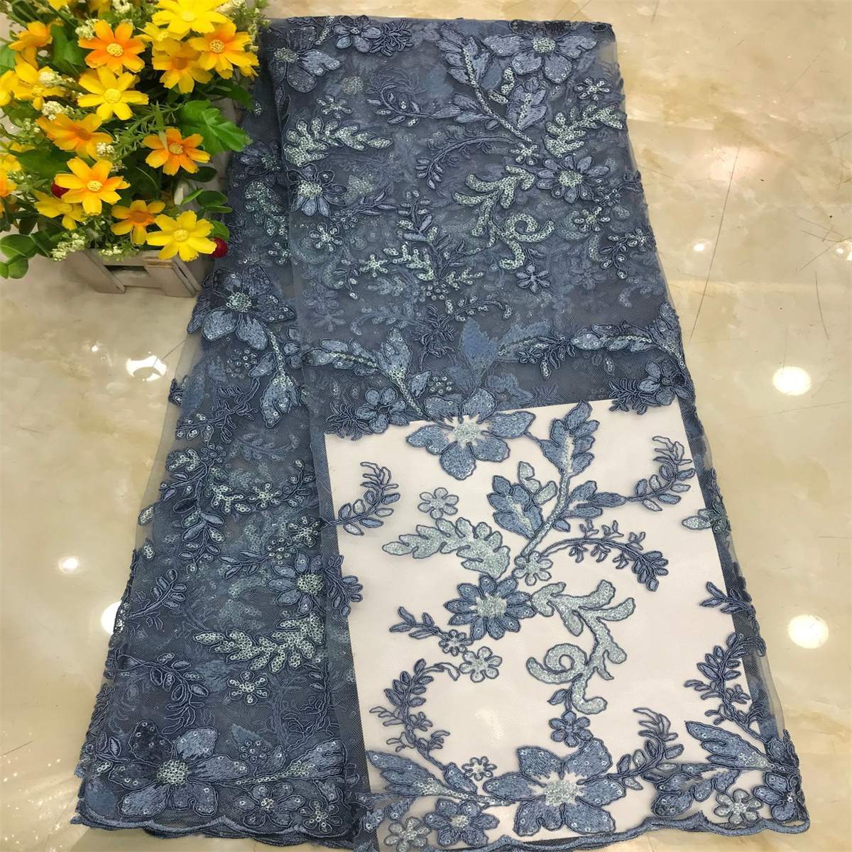 Corded Embroidered Sequin Lace Fabric - 1 Yard | MOD DX009