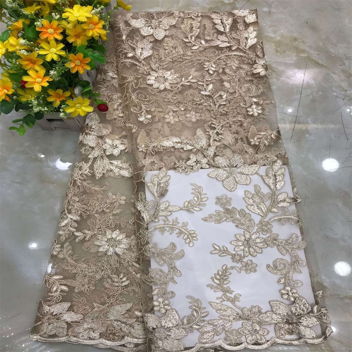 Corded Embroidered Sequin Lace Fabric - 1 Yard | MOD DX009