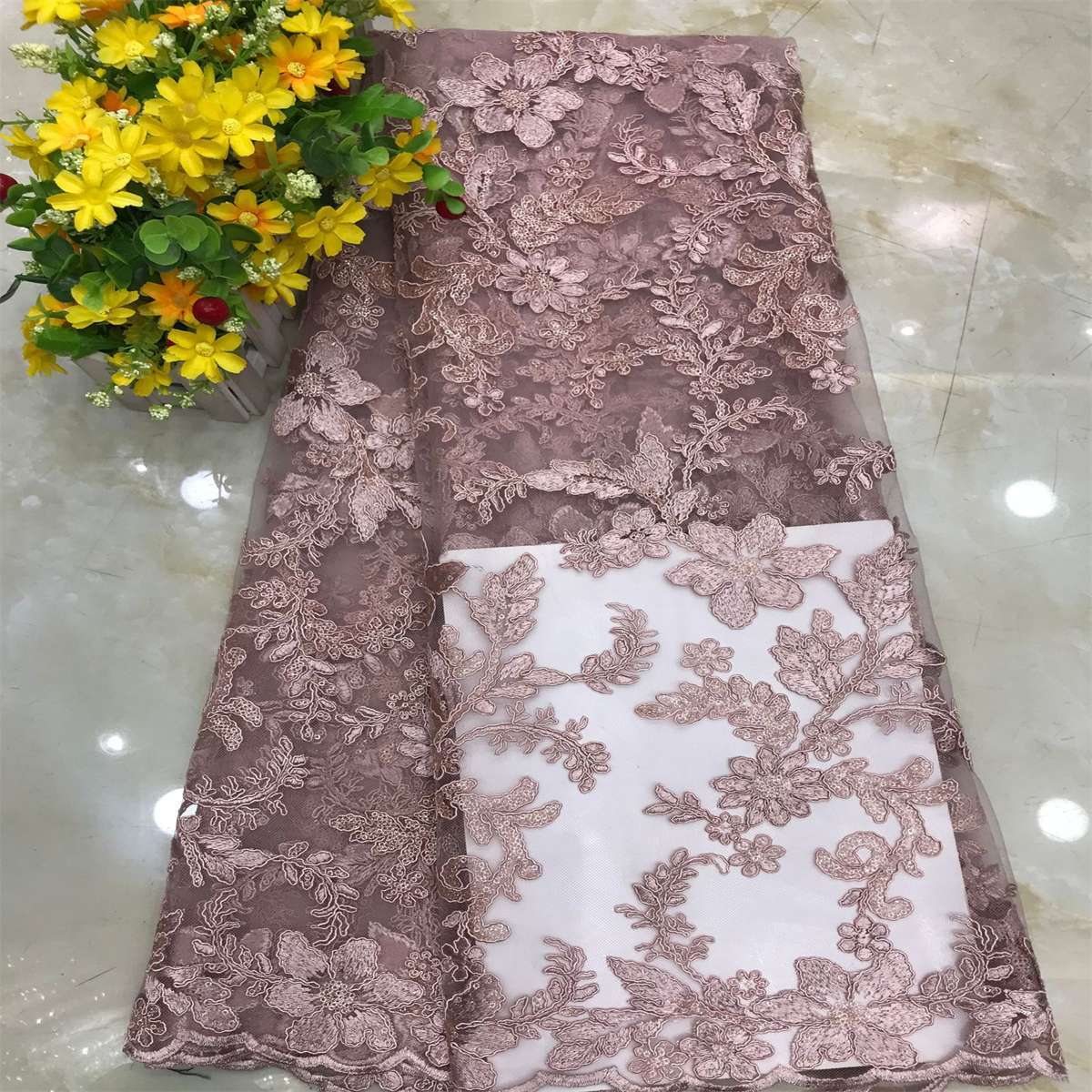 Corded Embroidered Sequin Lace Fabric - 1 Yard | MOD DX009
