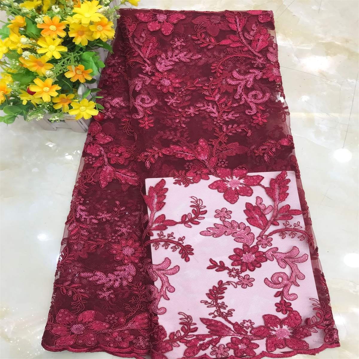 Corded Embroidered Sequin Lace Fabric - 1 Yard | MOD DX009