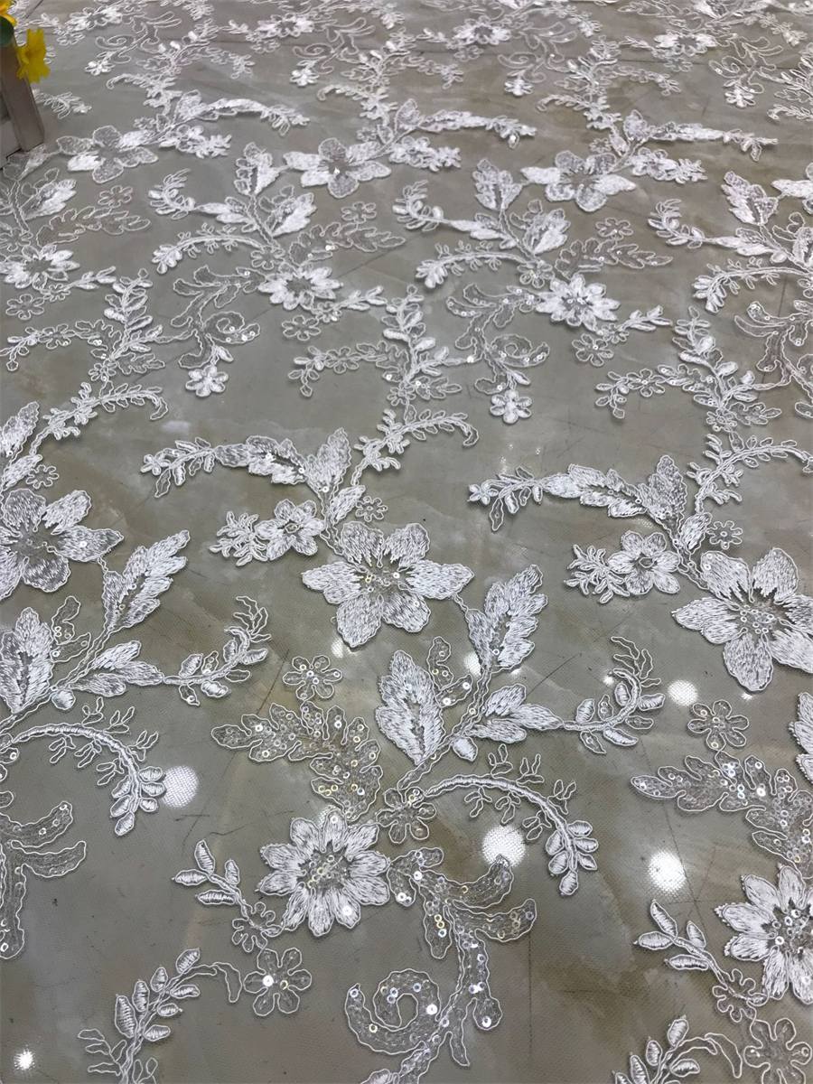 Corded Embroidered Sequin Lace Fabric - 5 Yards | MOD DX009