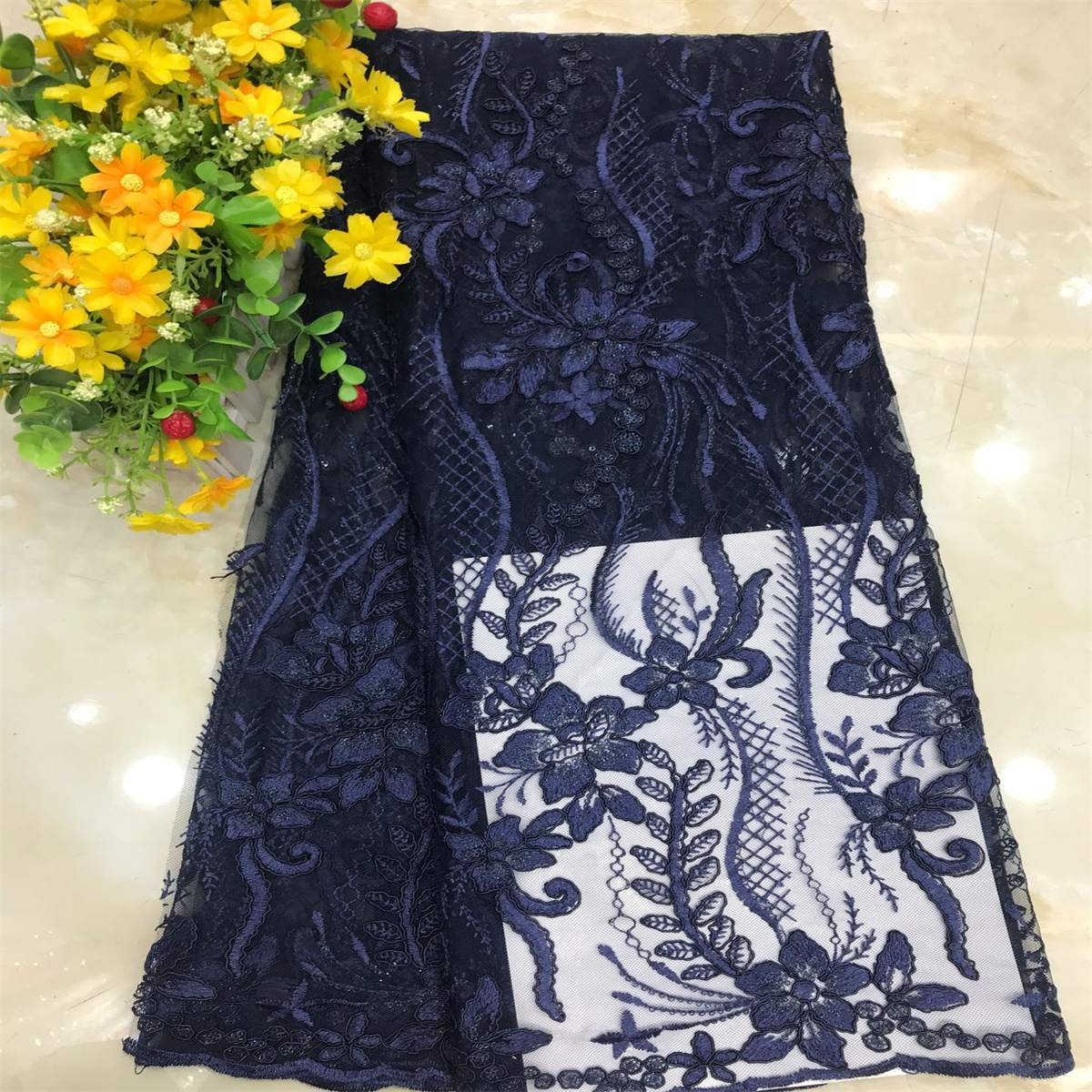Corded Embroidered Sequin Lace Fabric - 5 Yards | MOD DX015