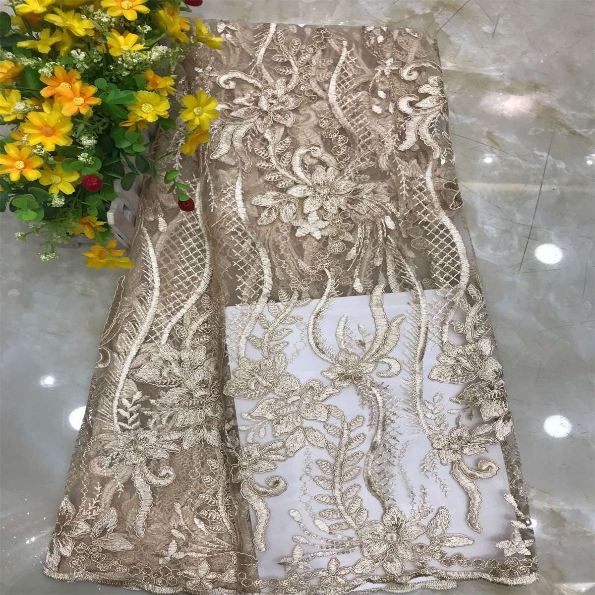 Corded Embroidered Sequin Lace Fabric - 5 Yards | MOD DX015