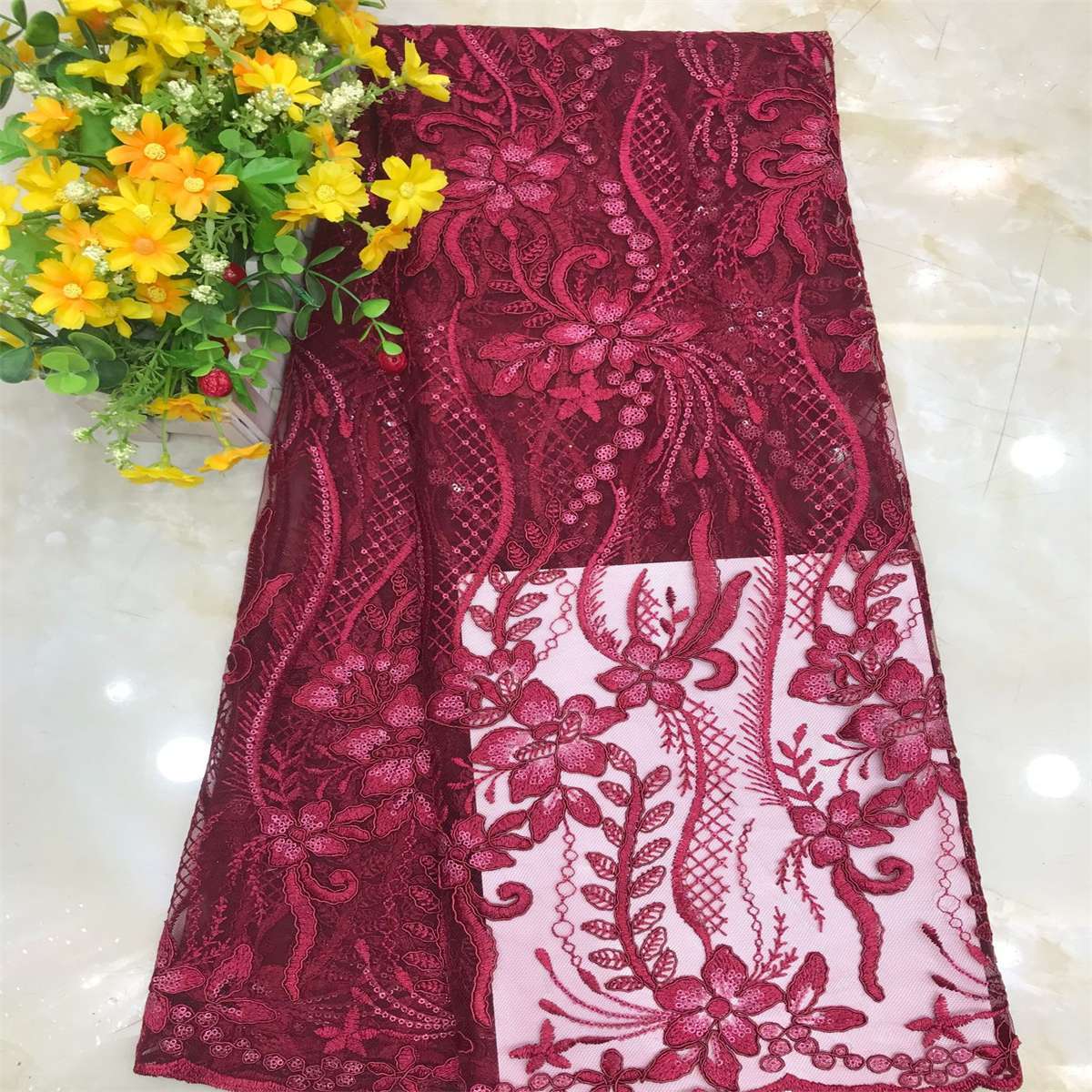 Corded Embroidered Sequin Lace Fabric - 5 Yards | MOD DX015