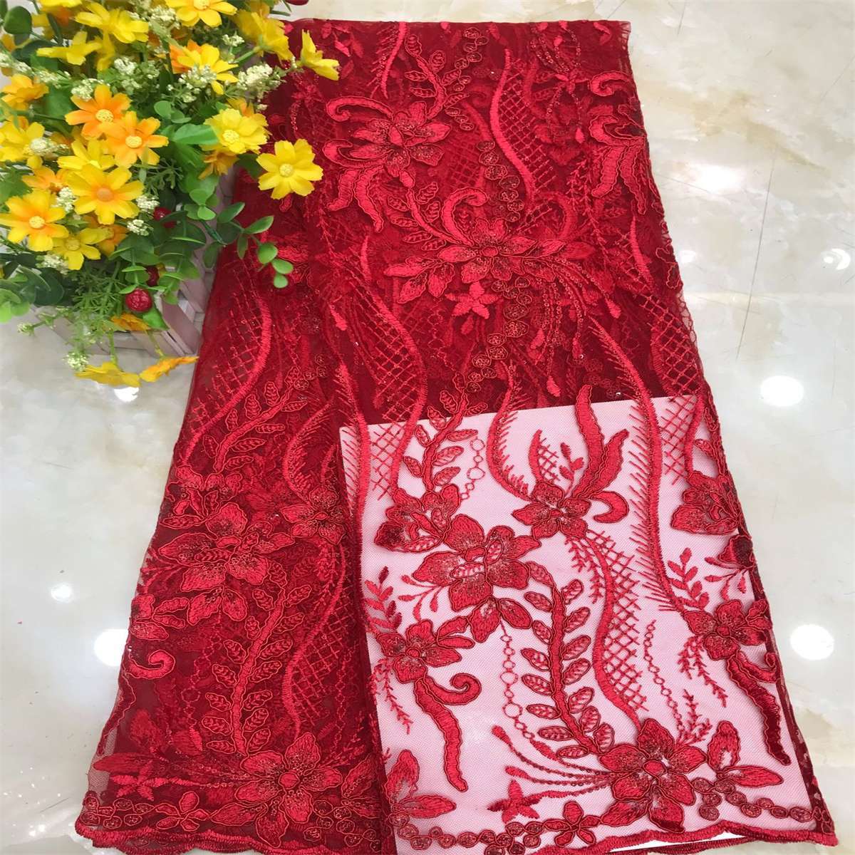 Corded Embroidered Sequin Lace Fabric - 5 Yards | MOD DX015