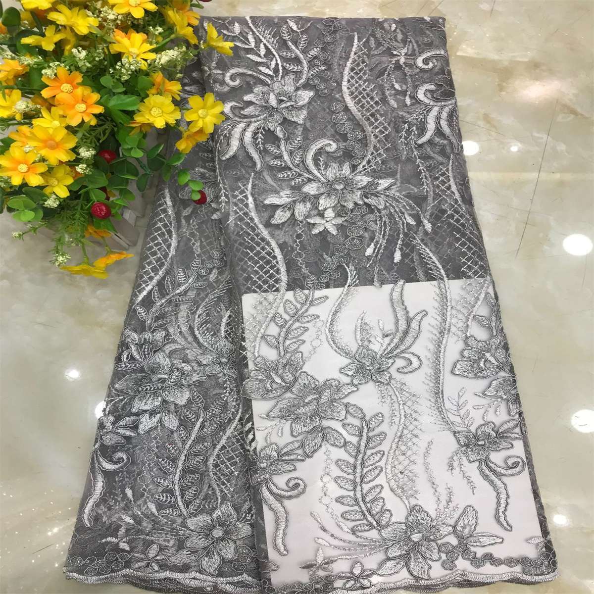 Corded Embroidered Sequin Lace Fabric - 5 Yards | MOD DX015